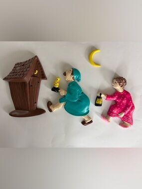 “Race to the Outhouse” 4 Piece Set. Vintage Hand-Painted Ceramic Figurines.